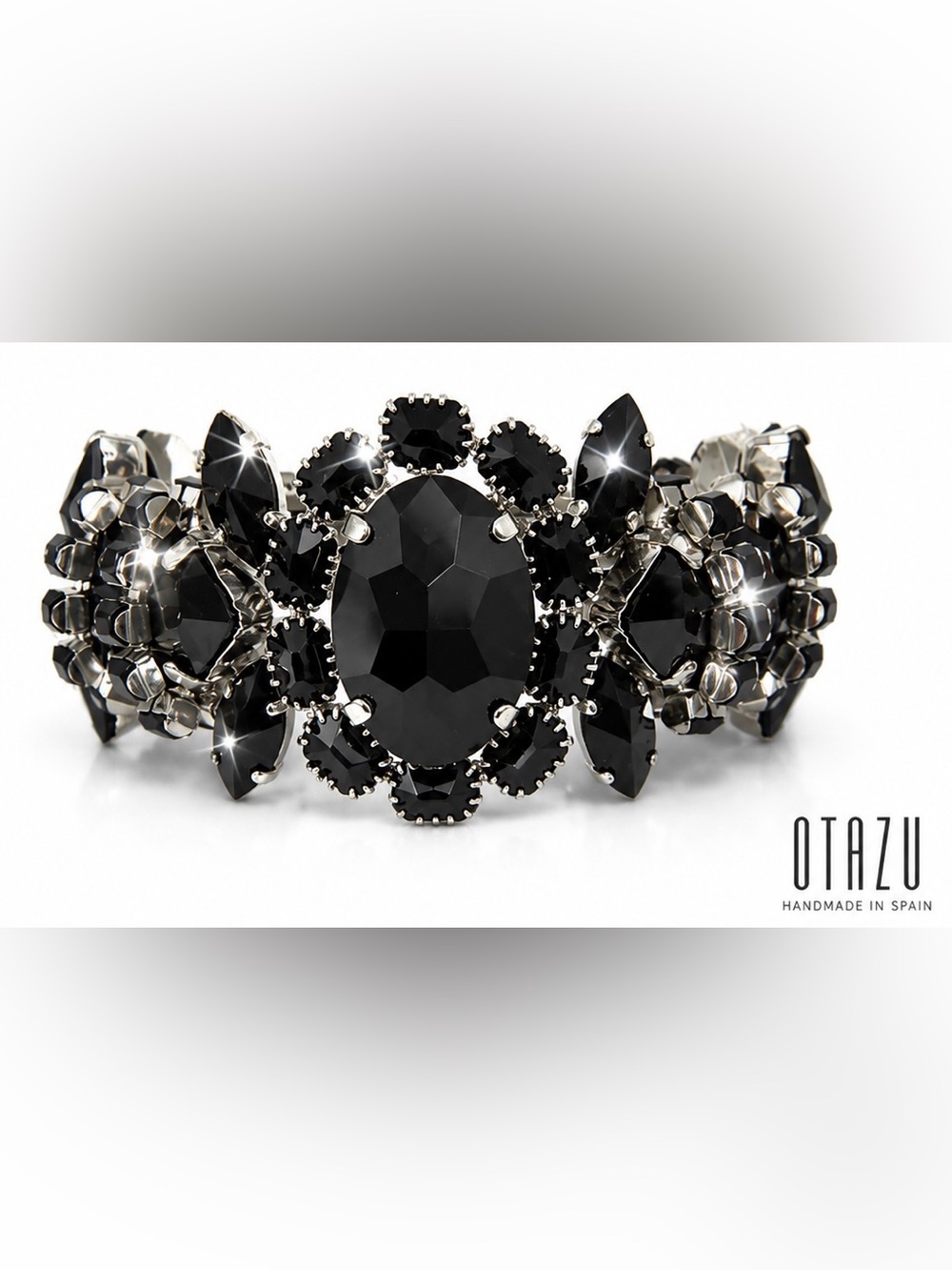 Rodrigo Otazu Black Swarovski Crystal Hinged Bracelet,NWOT